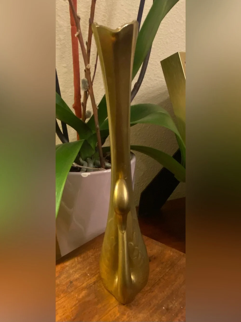 VTG Art Deco Style Swan Bud Flower Base Gold Brass Tone Metal 7”